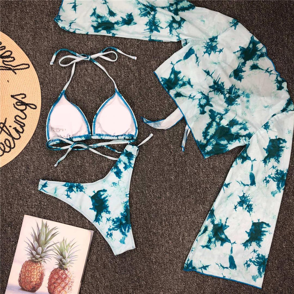 Nouvel Ensemble Bikini pour Femme 3 Pièces Nœud Avant Épaules Dénudées Cache-Maillot avec Ensembles Bikini Dos Nu Maillot de Bain Femme Maillot de Bain Femme Ensemble Bikini Trois Pièces Maillot de Bain Dos Nu Maillot de Bain Plage Femme