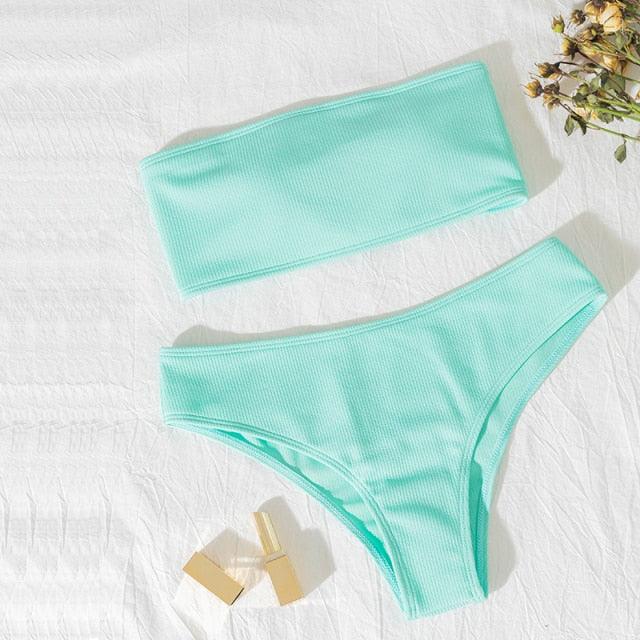 Nouveau Bikini Taille Haute Sans Bretelles Maillot De Bain Femme Rembourré Ensemble Bikini Taille Haute Deux Pièces Sans Bretelles Maillots De Bain
