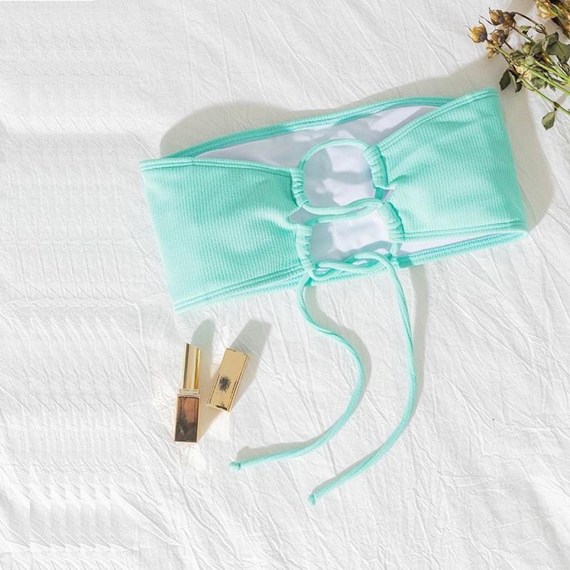 Nouveau Bikini Taille Haute Sans Bretelles Maillot De Bain Femme Rembourré Ensemble Bikini Taille Haute Deux Pièces Sans Bretelles Maillots De Bain