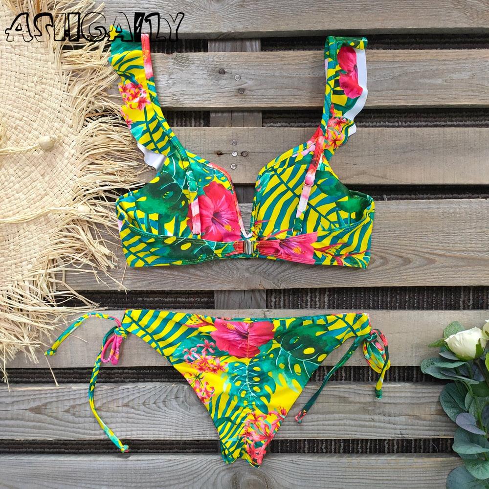 Nouvel ensemble de bikini femme, maillot de bain uni pour femme, bikini push-up, maillot de bain rembourré, bikini découpé avec bretelles, licou, deux pièces.