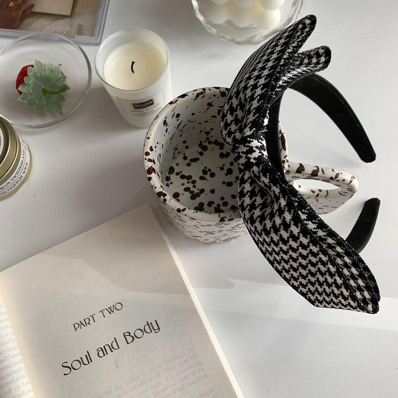 Nouveau grand nœud noir plaid lunette coiffure femmes bandeau mignon filles bandeaux lovely bandeau cerceau pour coréen magnifiques accessoires de cheveux pour femmes