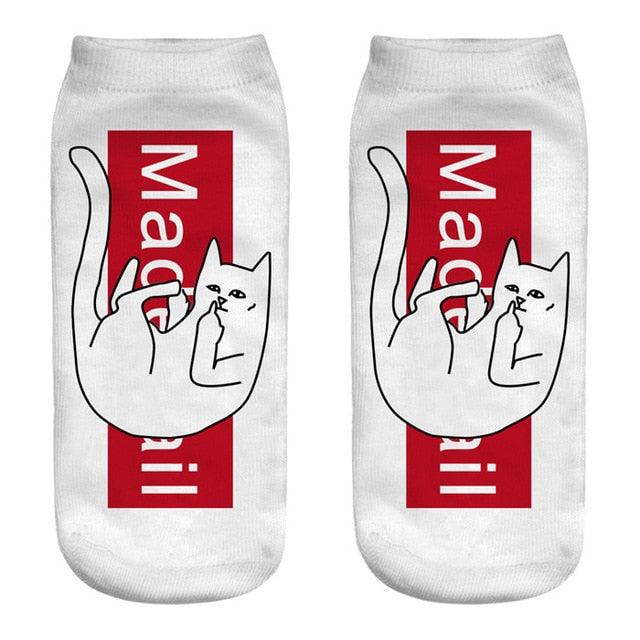 Nouvelles Chaussettes Chat de Dessin Animé Imprimées en 3D, Chaussettes Amusantes d'Art pour Femmes, Chaussettes Courtes Mignonnes en Coton Pur, Chaussettes Courtes Tendance pour Hommes et Femmes