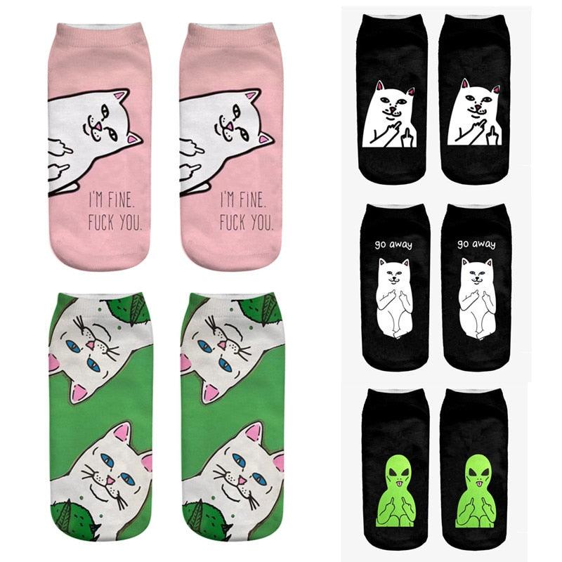 Nouvelles Chaussettes Chat de Dessin Animé Imprimées en 3D, Chaussettes Amusantes d'Art pour Femmes, Chaussettes Courtes Mignonnes en Coton Pur, Chaussettes Courtes Tendance pour Hommes et Femmes