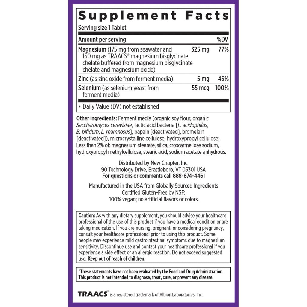 New Chapter Complément Magnésium-Sélénium-Zinc pour Corps Actifs, Récupérez Après l'Effort Grâce aux Minéraux de Soutien Musculaire + Électrolytes Hydratants, 325 mg de Magnésium dans un Comprimé Quotidien, 30 Comprimés