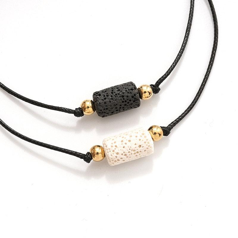 Nouveau Bracelet Charme Pour Couples D'Amitié 2 pièces/ensemble Bracelet en Pierre Volcanique Perles Bracelets Joncs Pierres Naturelles Ensemble Bracelets D'Amitié Tressé à la Main Extensible Réglable Pour Couples