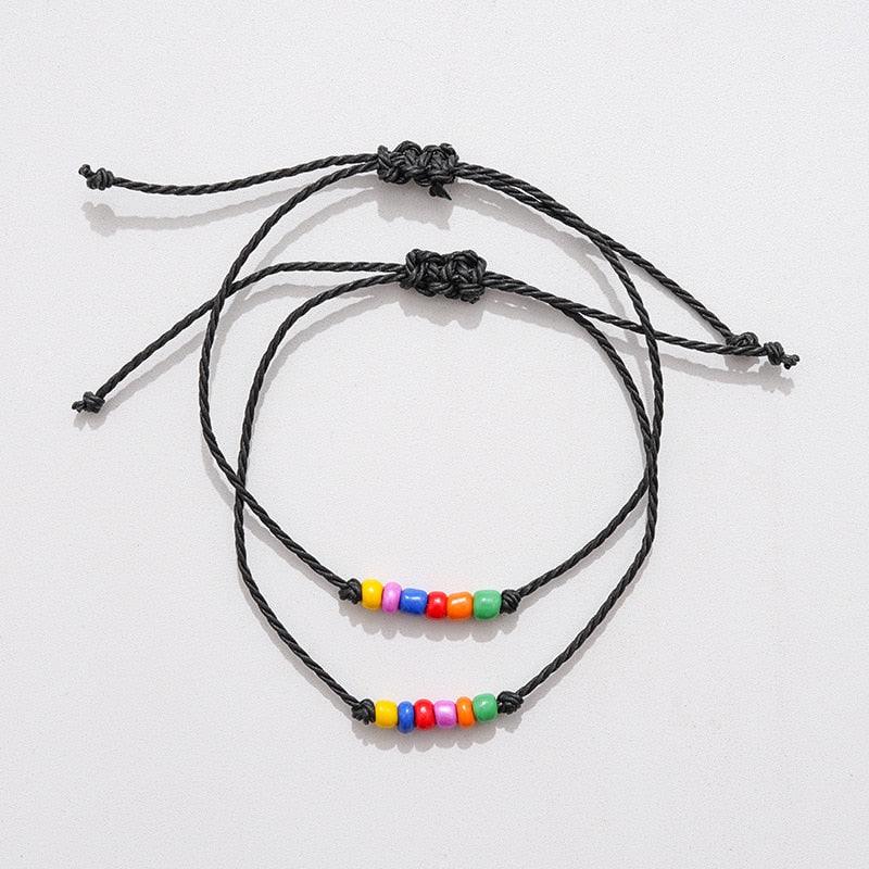 Nouveau Bracelet Charme Pour Couples D'Amitié 2 pièces/ensemble Bracelet en Pierre Volcanique Perles Bracelets Joncs Pierres Naturelles Ensemble Bracelets D'Amitié Tressé à la Main Extensible Réglable Pour Couples