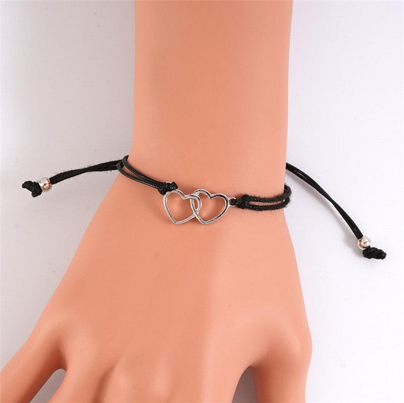 Nouveau Bracelet Charme Pour Couples D'Amitié 2 pièces/ensemble Bracelet en Pierre Volcanique Perles Bracelets Joncs Pierres Naturelles Ensemble Bracelets D'Amitié Tressé à la Main Extensible Réglable Pour Couples