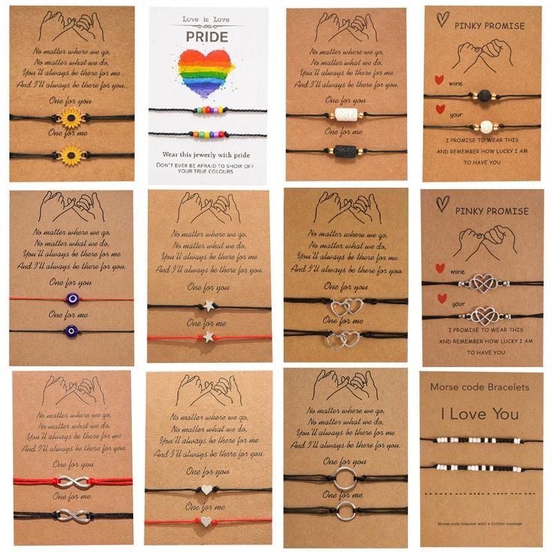 Nouveau Bracelet Charme Pour Couples D'Amitié 2 pièces/ensemble Bracelet en Pierre Volcanique Perles Bracelets Joncs Pierres Naturelles Ensemble Bracelets D'Amitié Tressé à la Main Extensible Réglable Pour Couples