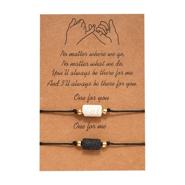 Nouveau Bracelet Charme Pour Couples D'Amitié 2 pièces/ensemble Bracelet en Pierre Volcanique Perles Bracelets Joncs Pierres Naturelles Ensemble Bracelets D'Amitié Tressé à la Main Extensible Réglable Pour Couples