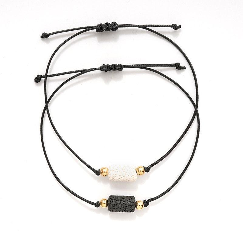 Nouveau Bracelet Charme Pour Couples D'Amitié 2 pièces/ensemble Bracelet en Pierre Volcanique Perles Bracelets Joncs Pierres Naturelles Ensemble Bracelets D'Amitié Tressé à la Main Extensible Réglable Pour Couples