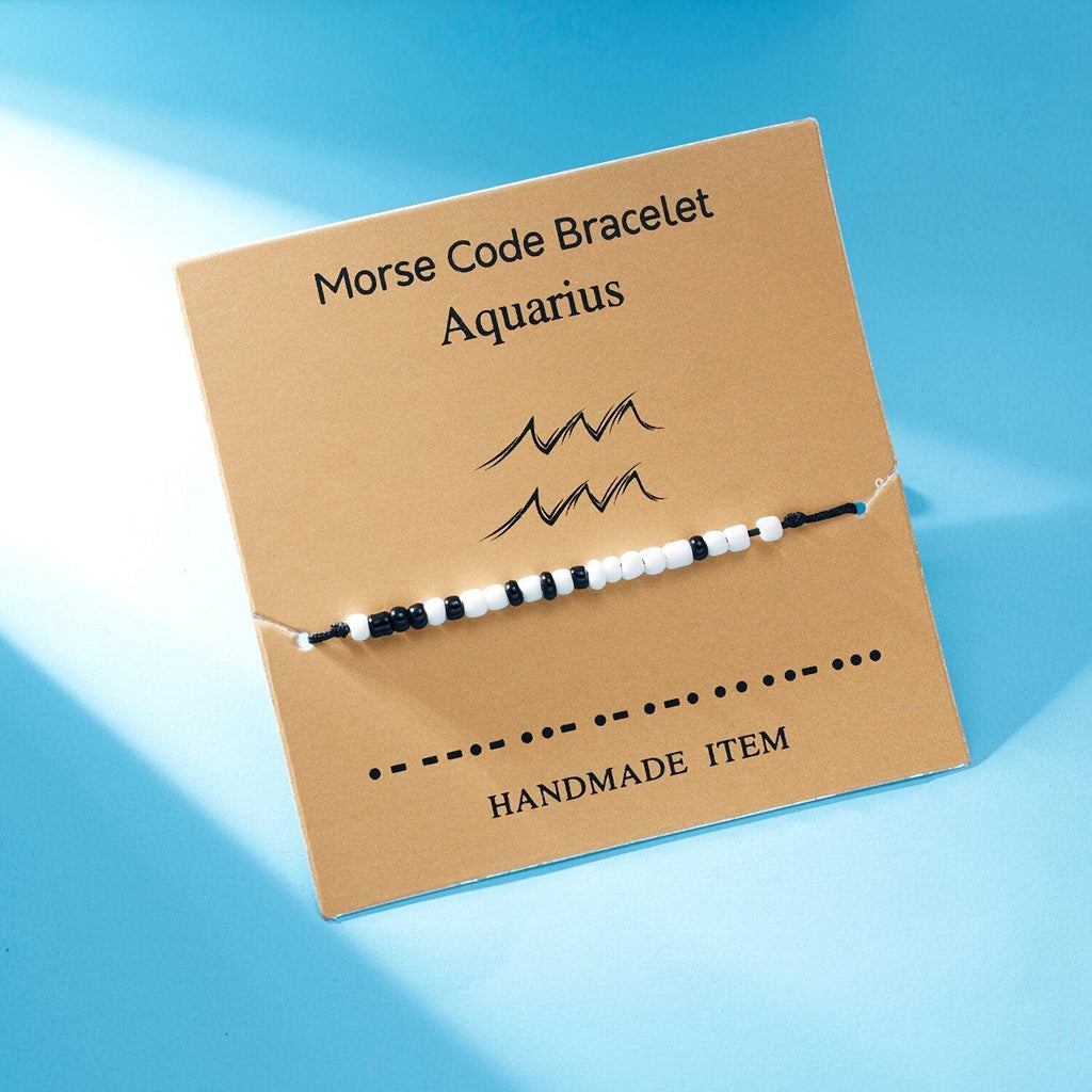 Nouveau bracelet à breloques pour femmes hommes douze signes du zodiaque perles de riz noires blanches bracelet de chaîne de corde réglable bracelet de perles de pierre naturelle pour petit ami petite amie femmes
