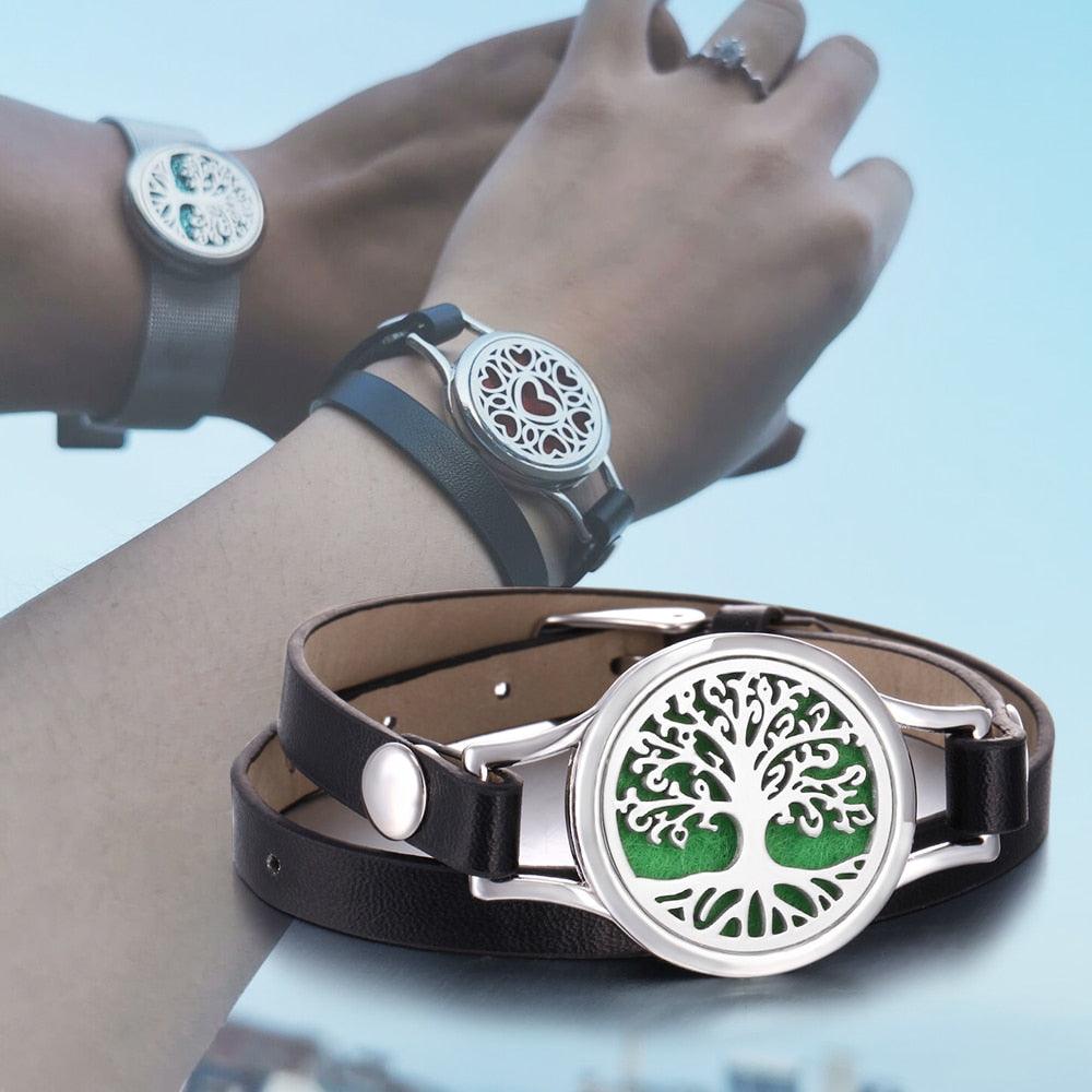 Nouveau Charmant Bracelet Diffuseur d'Huiles Essentielles en Cuir Véritable Réglable – Idéal comme Cadeau de Saint-Valentin pour Femme