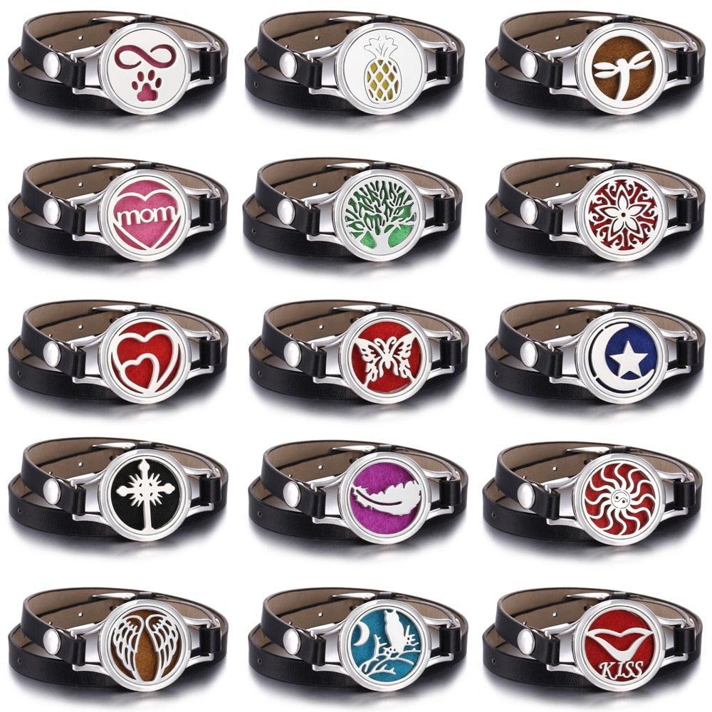 Nouveau Charmant Bracelet Diffuseur d'Huiles Essentielles en Cuir Véritable Réglable – Idéal comme Cadeau de Saint-Valentin pour Femme