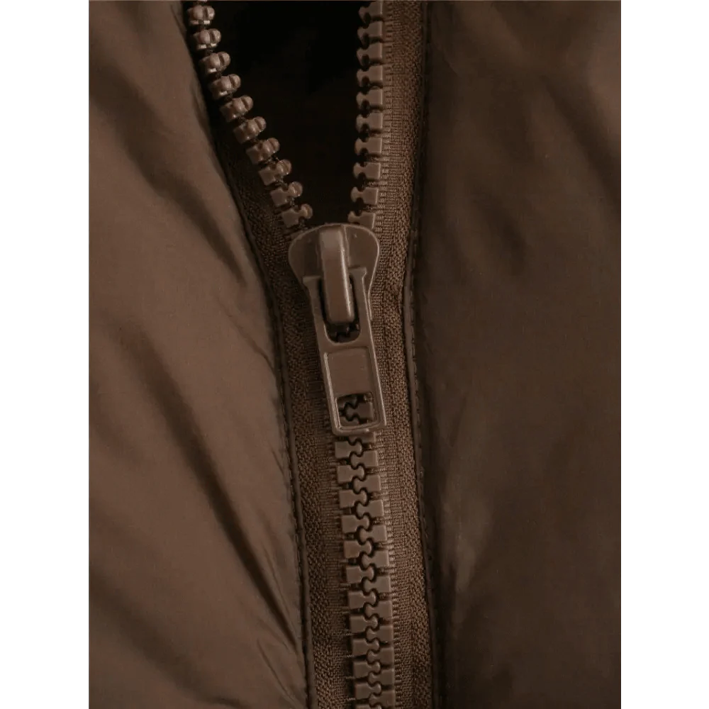 Nouveau Chic Femme Gilet Sans Manches Décontracté Col Haut Couleur Café Court Avec Fermetures Éclair