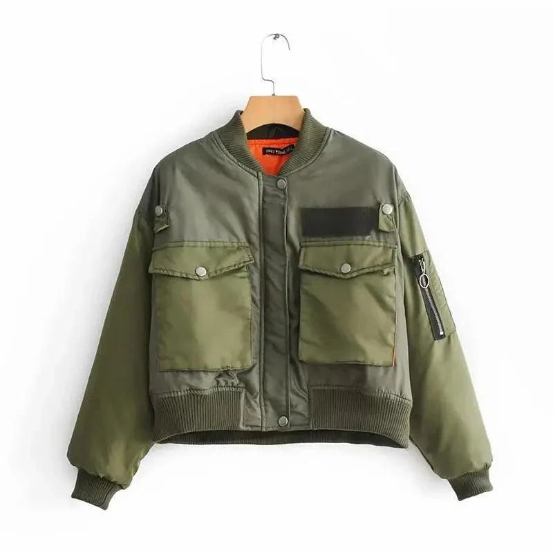 Nouveau design classique automne hiver, courtes vestes vertes pour femmes, blouson aviateur zippé à manches longues, manteau pour femme