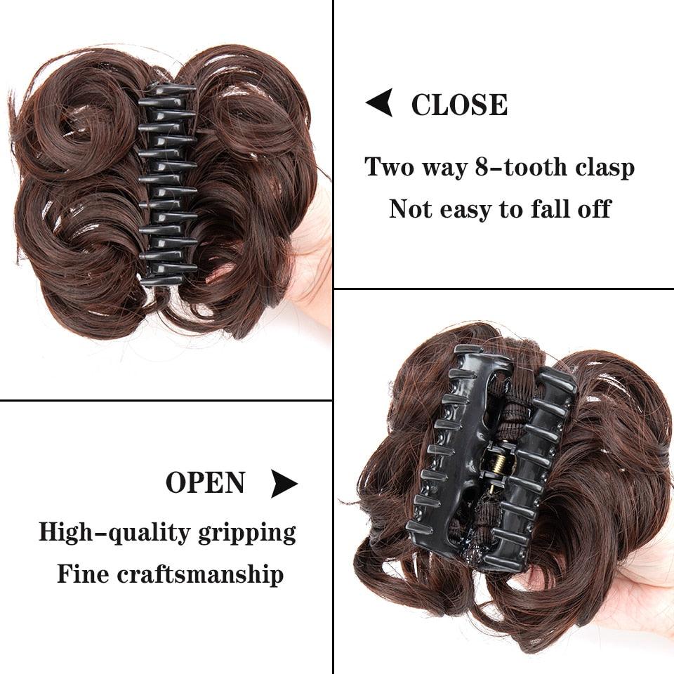 Nouvelles pinces à chignon ondulées, faux chignon désordonné pour femmes, élastique à cheveux en fibre résistante à la chaleur, extensions à clip noires pour donner du volume aux chignons pour filles.