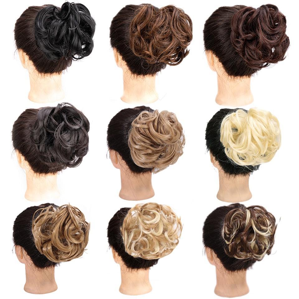 Nouvelles pinces à chignon ondulées, faux chignon désordonné pour femmes, élastique à cheveux en fibre résistante à la chaleur, extensions à clip noires pour donner du volume aux chignons pour filles.