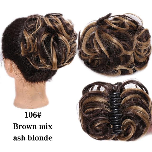 Nouvelles pinces à chignon ondulées, faux chignon désordonné pour femmes, élastique à cheveux en fibre résistante à la chaleur, extensions à clip noires pour donner du volume aux chignons pour filles.