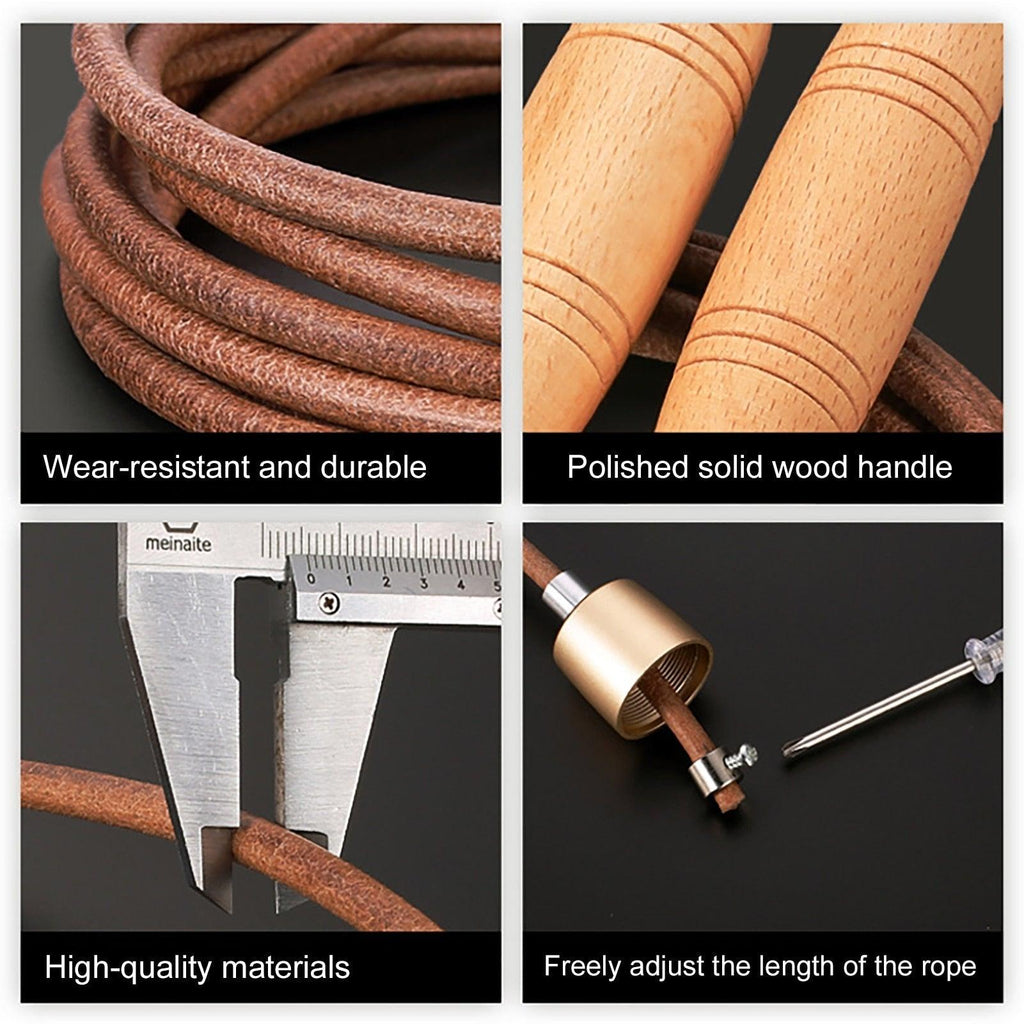 Nouvelle corde à sauter en cuir de vachette, universelle, avec roulement métallique, corde à sauter réglable avec poignée en bois et roulement à 360 degrés, poignées en bois pur pour la salle de sport et la maison