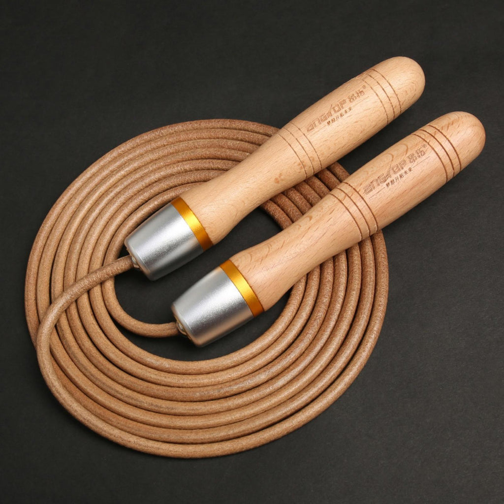 Nouvelle corde à sauter en cuir de vachette, universelle, avec roulement métallique, corde à sauter réglable avec poignée en bois et roulement à 360 degrés, poignées en bois pur pour la salle de sport et la maison