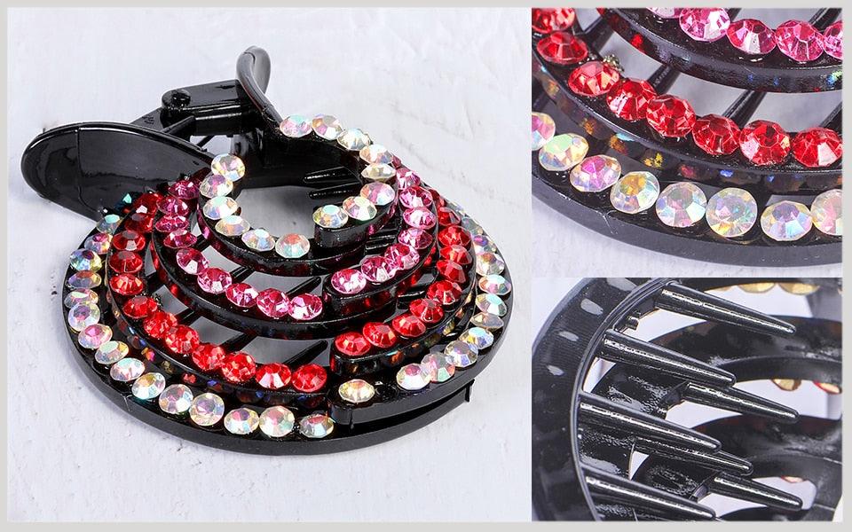 Nouveau porte-queue de cheval nid d'oiseau en cristal, pince à cheveux en forme de crabe, strass pour femmes, filles, accessoires barrettes, couvre-chef, magnifiques accessoires pour cheveux pour femmes