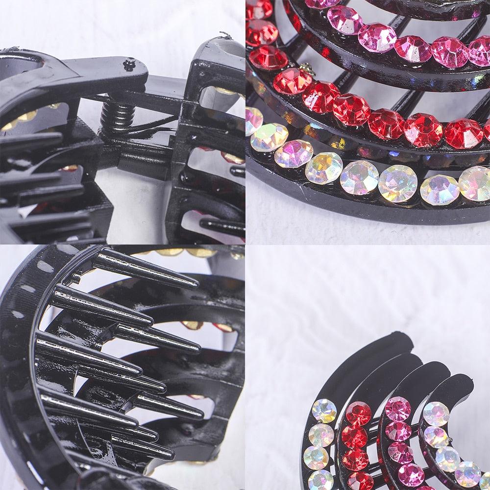 Nouveau porte-queue de cheval nid d'oiseau en cristal, pince à cheveux en forme de crabe, strass pour femmes, filles, accessoires barrettes, couvre-chef, magnifiques accessoires pour cheveux pour femmes