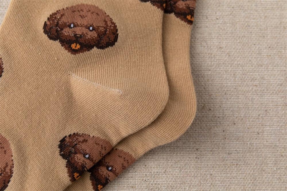 Nouvelles Chaussettes Créatives Mi-Hautes Chien de Dessin Animé Mignon Chaussettes Chaudes Femme Chien Teddy Poméranien Chaussettes en Coton Chaussettes Courtes Cheville Élégantes Unisexe pour Hommes et Femmes