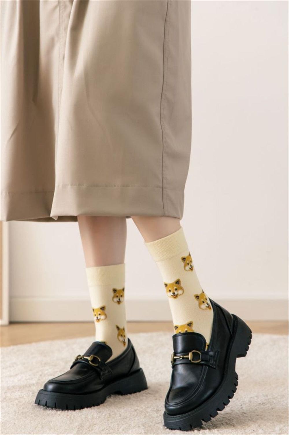 Nouvelles Chaussettes Créatives Mi-Hautes Chien de Dessin Animé Mignon Chaussettes Chaudes Femme Chien Teddy Poméranien Chaussettes en Coton Chaussettes Courtes Cheville Élégantes Unisexe pour Hommes et Femmes