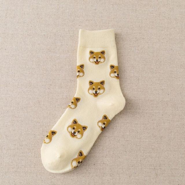 Nouvelles Chaussettes Créatives Mi-Hautes Chien de Dessin Animé Mignon Chaussettes Chaudes Femme Chien Teddy Poméranien Chaussettes en Coton Chaussettes Courtes Cheville Élégantes Unisexe pour Hommes et Femmes