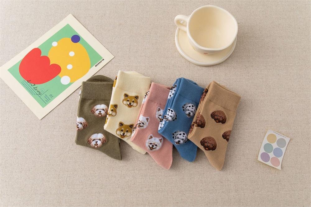 Nouvelles Chaussettes Créatives Mi-Hautes Chien de Dessin Animé Mignon Chaussettes Chaudes Femme Chien Teddy Poméranien Chaussettes en Coton Chaussettes Courtes Cheville Élégantes Unisexe pour Hommes et Femmes
