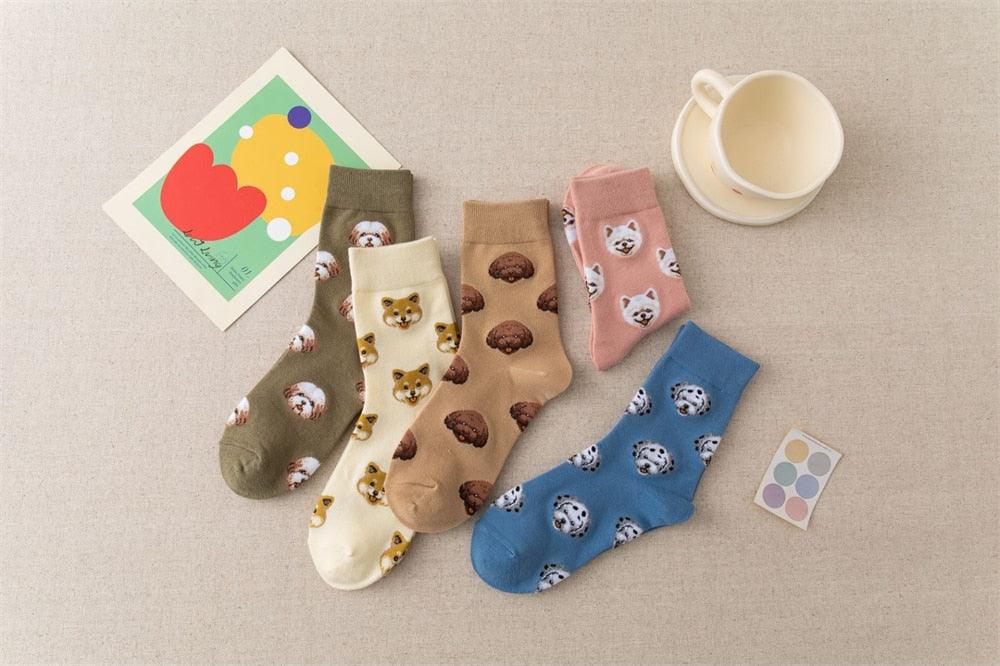 Nouvelles Chaussettes Créatives Mi-Hautes Chien de Dessin Animé Mignon Chaussettes Chaudes Femme Chien Teddy Poméranien Chaussettes en Coton Chaussettes Courtes Cheville Élégantes Unisexe pour Hommes et Femmes