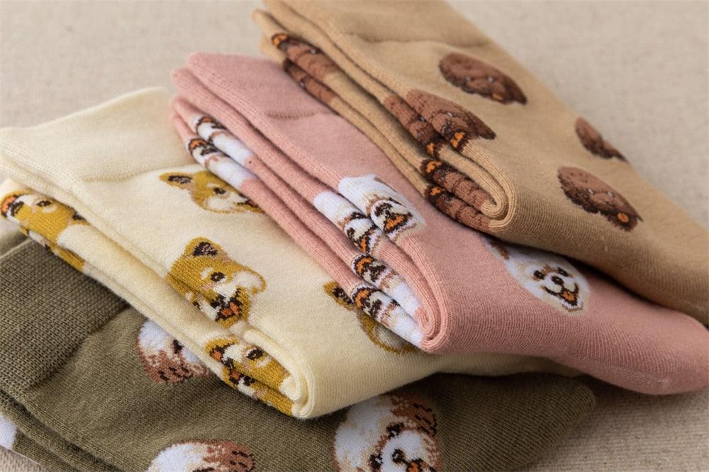 Nouvelles Chaussettes Créatives Mi-Hautes Chien de Dessin Animé Mignon Chaussettes Chaudes Femme Chien Teddy Poméranien Chaussettes en Coton Chaussettes Courtes Cheville Élégantes Unisexe pour Hommes et Femmes