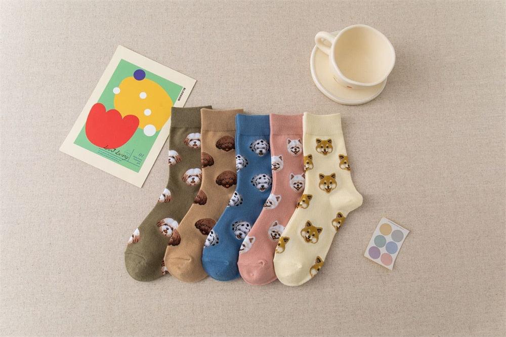Nouvelles Chaussettes Créatives Mi-Hautes Chien de Dessin Animé Mignon Chaussettes Chaudes Femme Chien Teddy Poméranien Chaussettes en Coton Chaussettes Courtes Cheville Élégantes Unisexe pour Hommes et Femmes