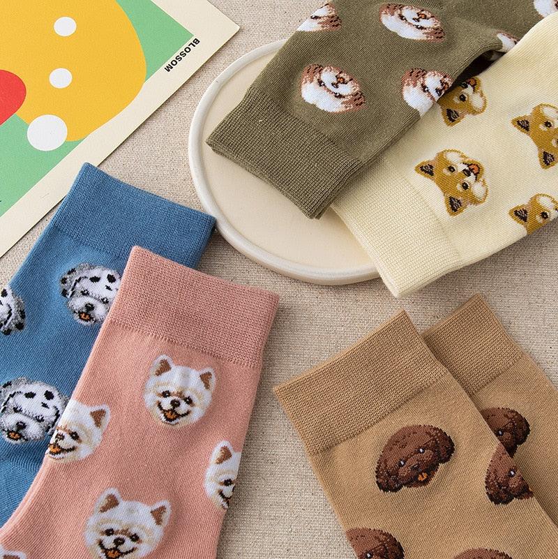 Nouvelles Chaussettes Créatives Mi-Hautes Chien de Dessin Animé Mignon Chaussettes Chaudes Femme Chien Teddy Poméranien Chaussettes en Coton Chaussettes Courtes Cheville Élégantes Unisexe pour Hommes et Femmes