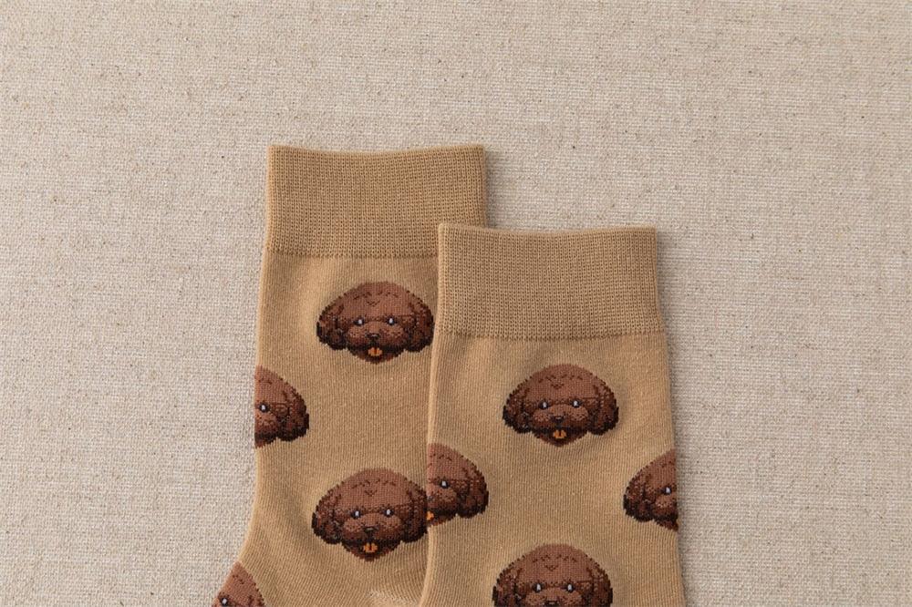 Nouvelles Chaussettes Créatives Mi-Hautes Chien de Dessin Animé Mignon Chaussettes Chaudes Femme Chien Teddy Poméranien Chaussettes en Coton Chaussettes Courtes Cheville Élégantes Unisexe pour Hommes et Femmes