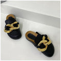 Chaîne en or Femme Pantoufle Bout fermé Chaussures mules à enfiler Bout rond Talons bas Tongs décontractées Sandales plates à enfiler Sandales à enfiler élégantes Mules Talons Chaussons