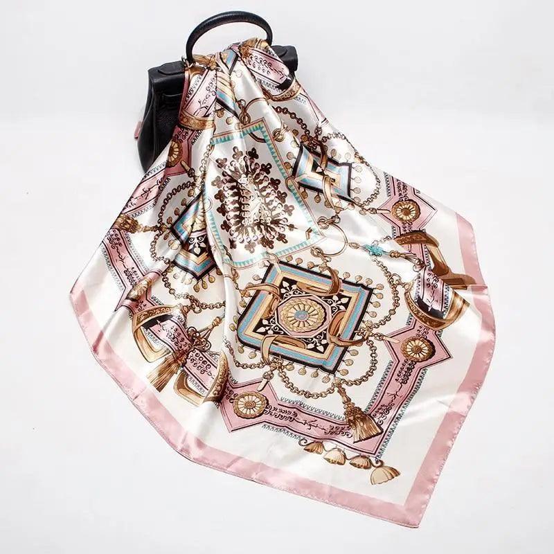 Nouvelle Élégance Foulards Tendances pour Femmes Châle Imprimé Soie Satin Hijab Écharpe Femme Bandana 90*90cm Châles Carrés de Luxe Foulards pour Dames