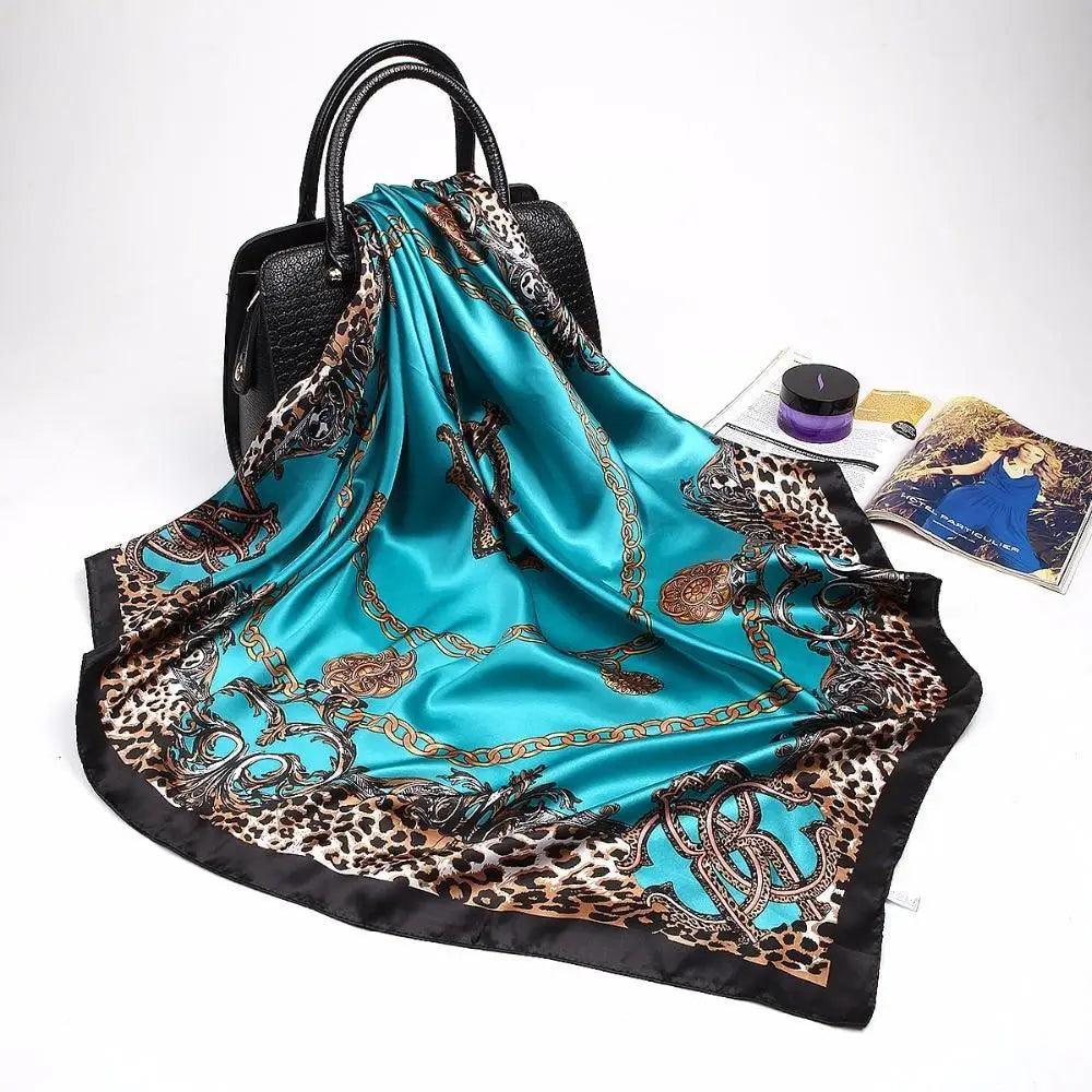 Nouvelle Élégance Foulards Tendances pour Femmes Châle Imprimé Soie Satin Hijab Écharpe Femme Bandana 90*90cm Châles Carrés de Luxe Foulards pour Dames