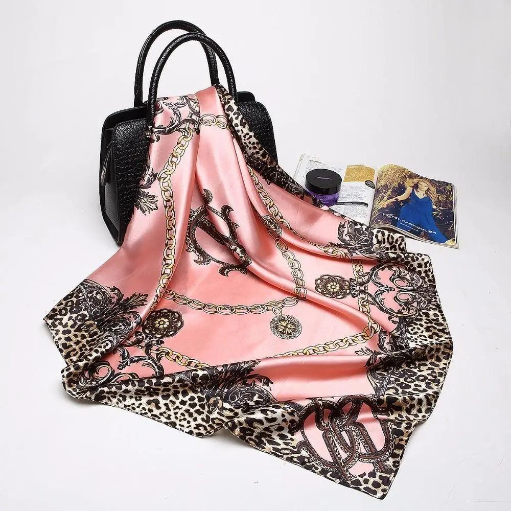 Nouvelle Élégance Foulards Tendances pour Femmes Châle Imprimé Soie Satin Hijab Écharpe Femme Bandana 90*90cm Châles Carrés de Luxe Foulards pour Dames