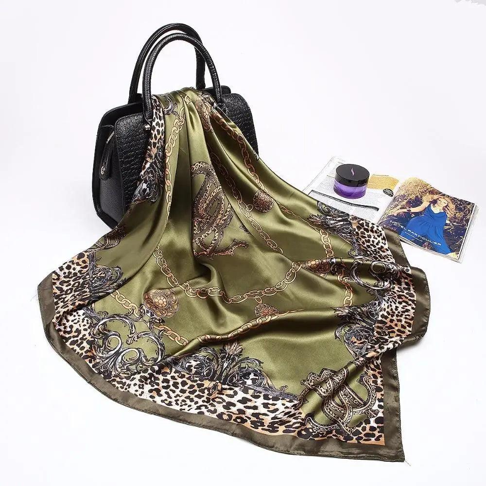 Nouvelle Élégance Foulards Tendances pour Femmes Châle Imprimé Soie Satin Hijab Écharpe Femme Bandana 90*90cm Châles Carrés de Luxe Foulards pour Dames