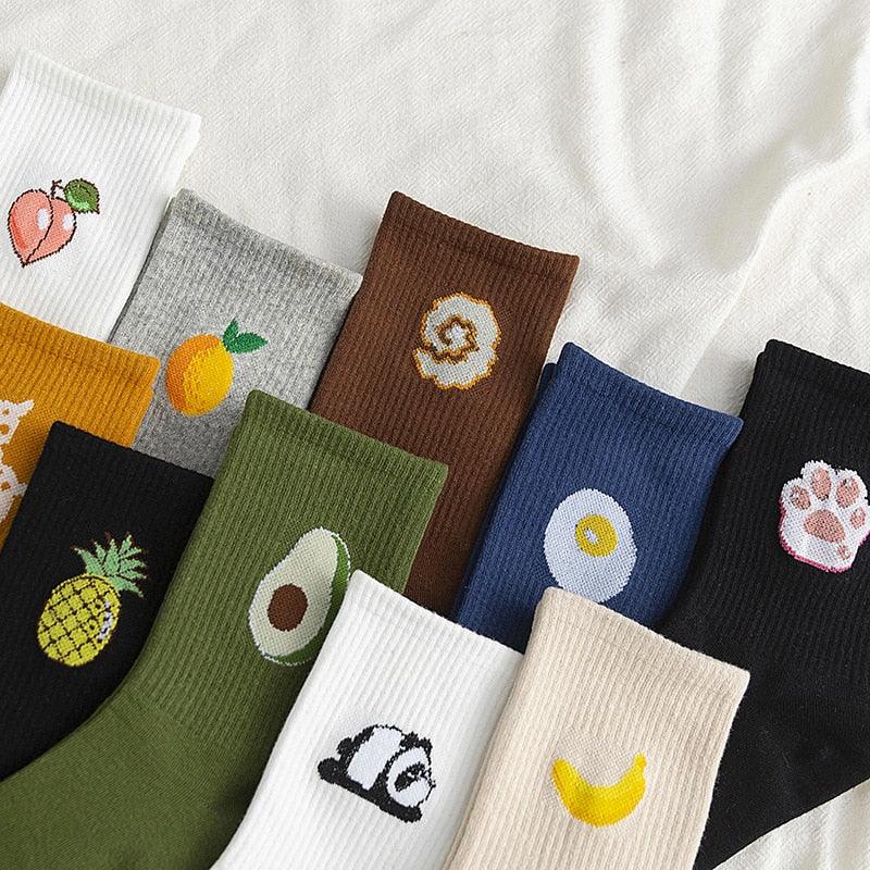Nouvelles Chaussettes Élégantes en Coton Respirant Imprimé Fruits Chaussettes Amusantes Unisexes Couleurs Bonbon Harajuku Chaussettes Décontractées en Coton Pour Hommes et Femmes
