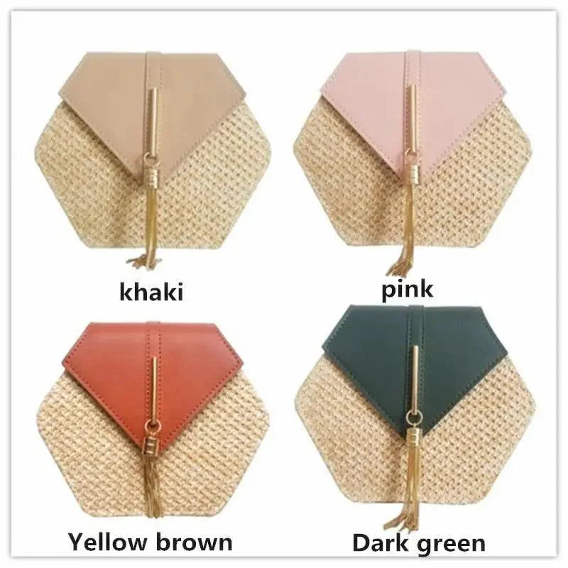 Nouveau sac à main en paille et cuir multi-styles pour femmes et filles - Nouveau sac d'été tendance tissé à la main, sac de plage rond à bandoulière