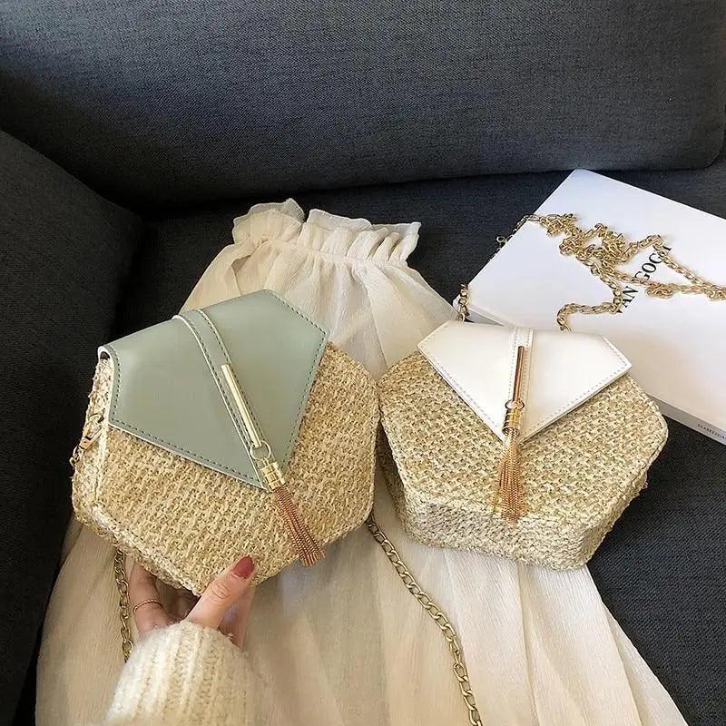 Nouveau sac à main en paille et cuir multi-styles pour femmes et filles - Nouveau sac d'été tendance tissé à la main, sac de plage rond à bandoulière