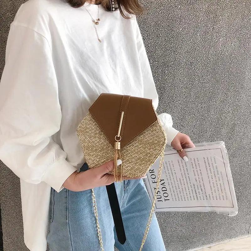 Nouveau sac à main en paille et cuir multi-styles pour femmes et filles - Nouveau sac d'été tendance tissé à la main, sac de plage rond à bandoulière