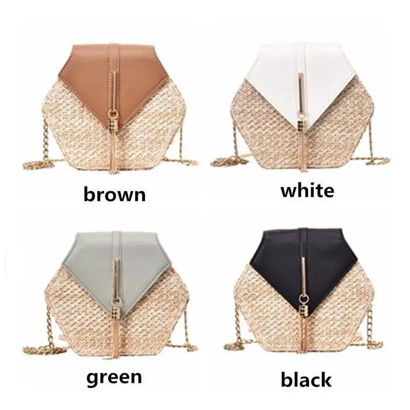 Nouveau sac à main en paille et cuir multi-styles pour femmes et filles - Nouveau sac d'été tendance tissé à la main, sac de plage rond à bandoulière