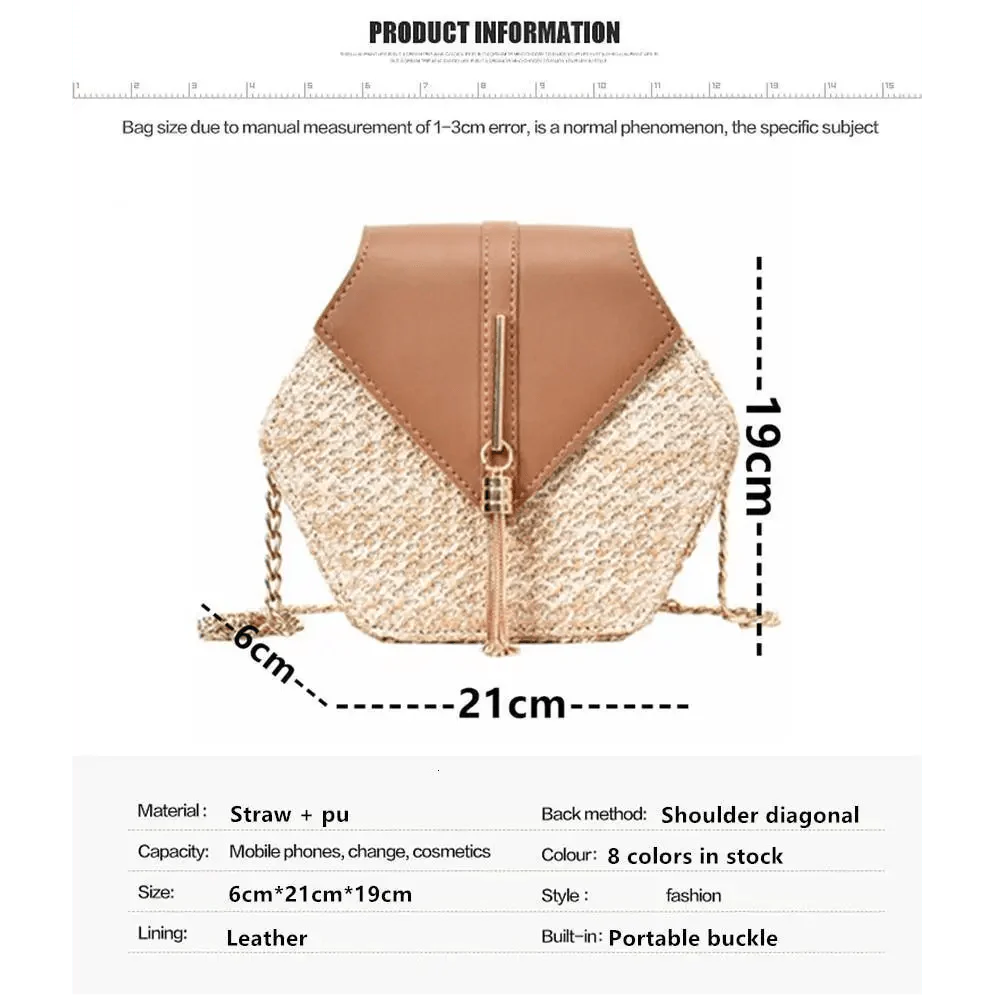 Nouveau sac à main en paille et cuir multi-styles pour femmes et filles - Nouveau sac d'été tendance tissé à la main, sac de plage rond à bandoulière