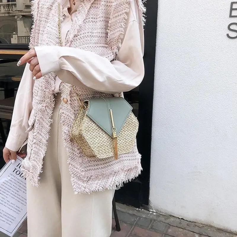 Nouveau sac à main en paille et cuir multi-styles pour femmes et filles - Nouveau sac d'été tendance tissé à la main, sac de plage rond à bandoulière