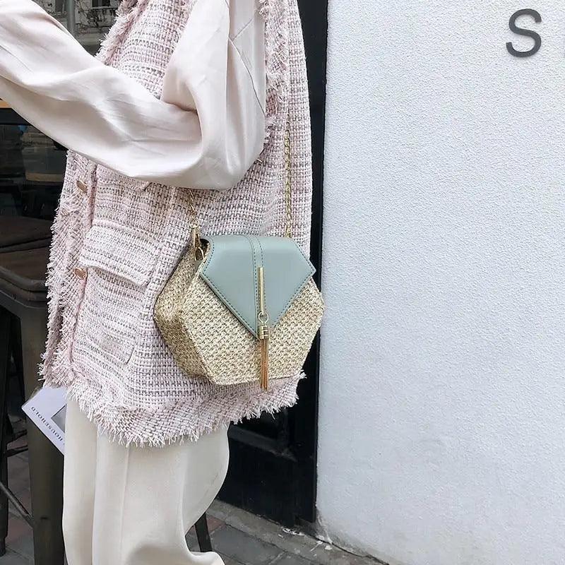 Nouveau sac à main en paille et cuir multi-styles pour femmes et filles - Nouveau sac d'été tendance tissé à la main, sac de plage rond à bandoulière