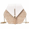 Nouveau sac à main en paille et cuir multi-styles pour femmes et filles - Nouveau sac d'été tendance tissé à la main, sac de plage rond à bandoulière
