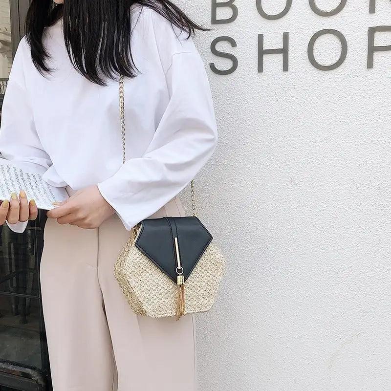 Nouveau sac à main en paille et cuir multi-styles pour femmes et filles - Nouveau sac d'été tendance tissé à la main, sac de plage rond à bandoulière